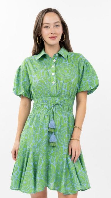 Ivy Jane Flounced Hem Shirt Dress in Green