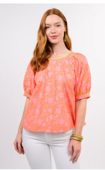 Ivy Jane Tucked Neck Swing Top in Coral