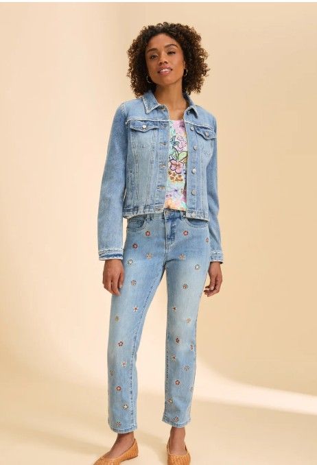 FDJ Pale Emb. Trim Denim Jacket in Pale Wash