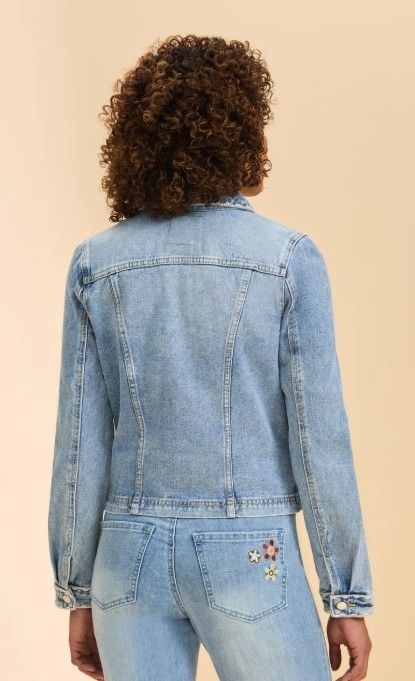 FDJ Pale Emb. Trim Denim Jacket in Pale Wash