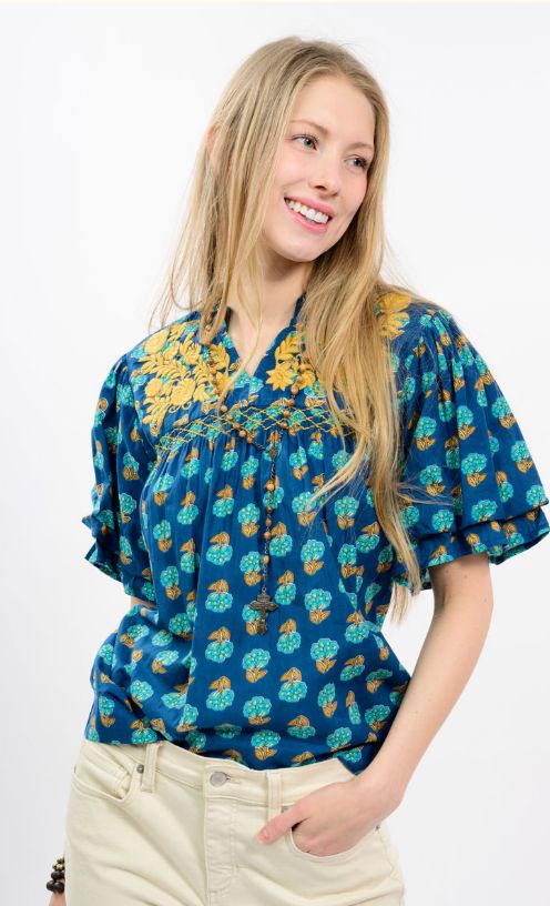 Ivy Jane Camilla in Blue w/gold embroidery
