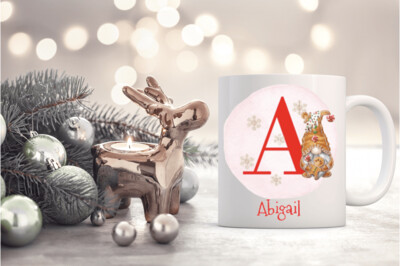 Personalised Gingerbread Gnome Initial Christmas Mug