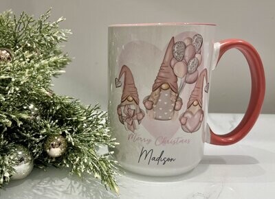 Personalised Pink Gnome Christmas Mug