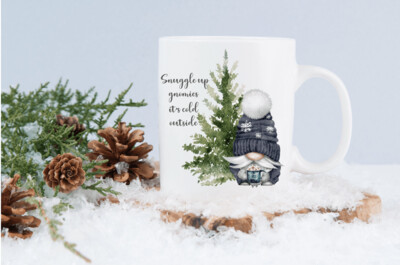 Snuggle up Gnomies, It's Cold Outside Blue or Pink Gnome Christmas Mug