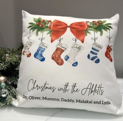 Personalised Family Christmas Stocking Cushion Cover