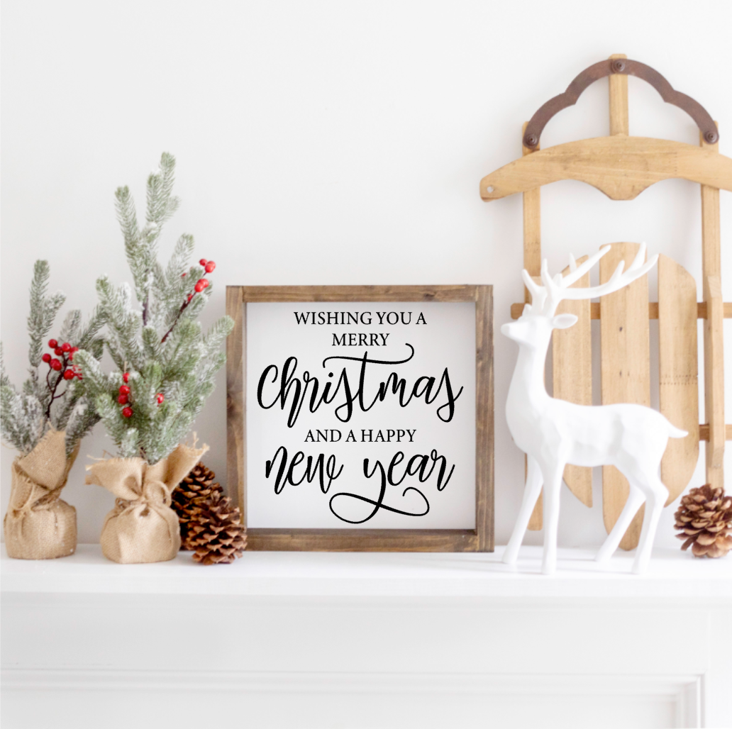 Wishing you a merry Christmas and a Happy New Year Farmhouse Sign