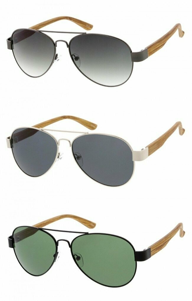 Classic Metal Crossbar Wooden Aviator