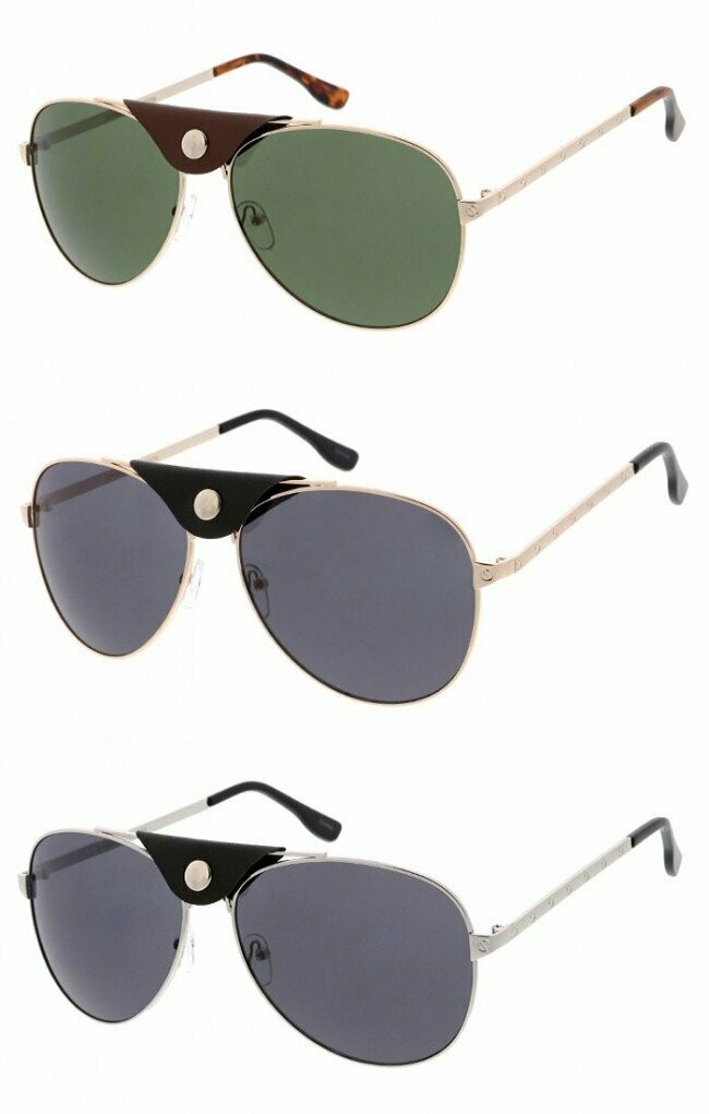 Vegan Leather Snap Button Detail Teardrop Aviator