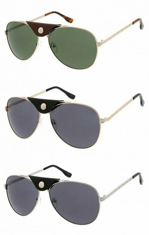 Vegan Leather Snap Button Detail Teardrop Aviator
