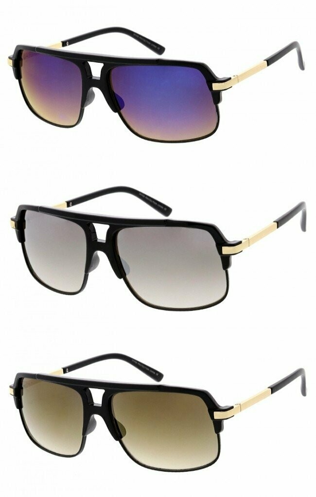 Large Two-Tone Square Aviator Mirrored Lens
