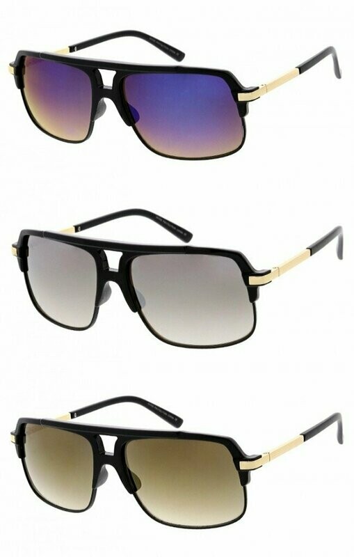Large Two-Tone Square Aviator Mirrored Lens