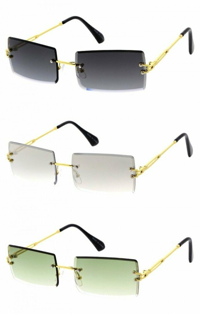 Luxe Gold Rimless High Fashion Beveled Square
