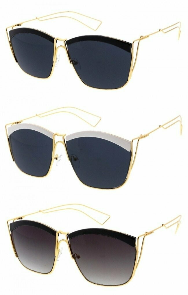 Browline Color Accent Lightweight Two-Tone Thin Metal Sunglasses