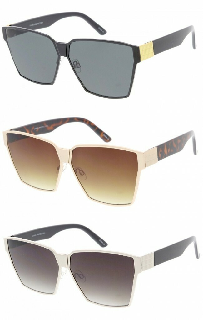 Thick Two-Tone Neutral Colored Lens Square Metal Frame Oversize Sunglasses