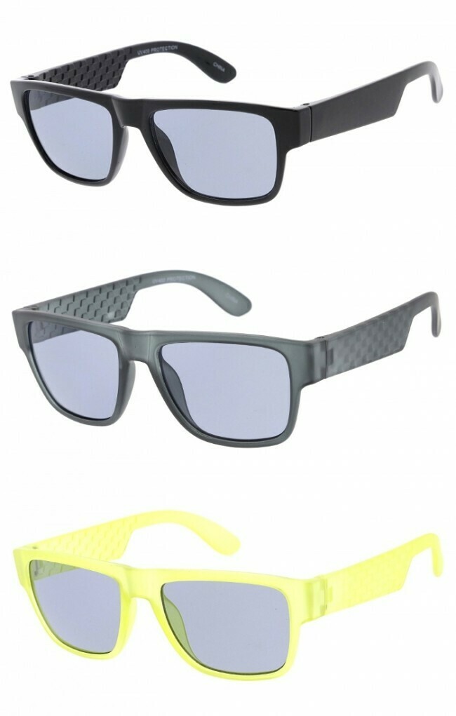 Kids Chunky Flat Top Textured Arms Horn Rimmed Square Sunglasses 48mm