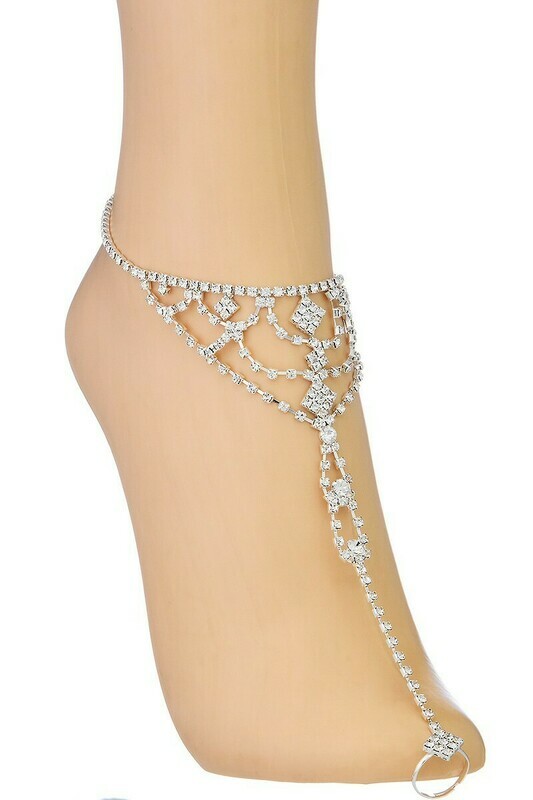 Rhinestone anklet with toe ring