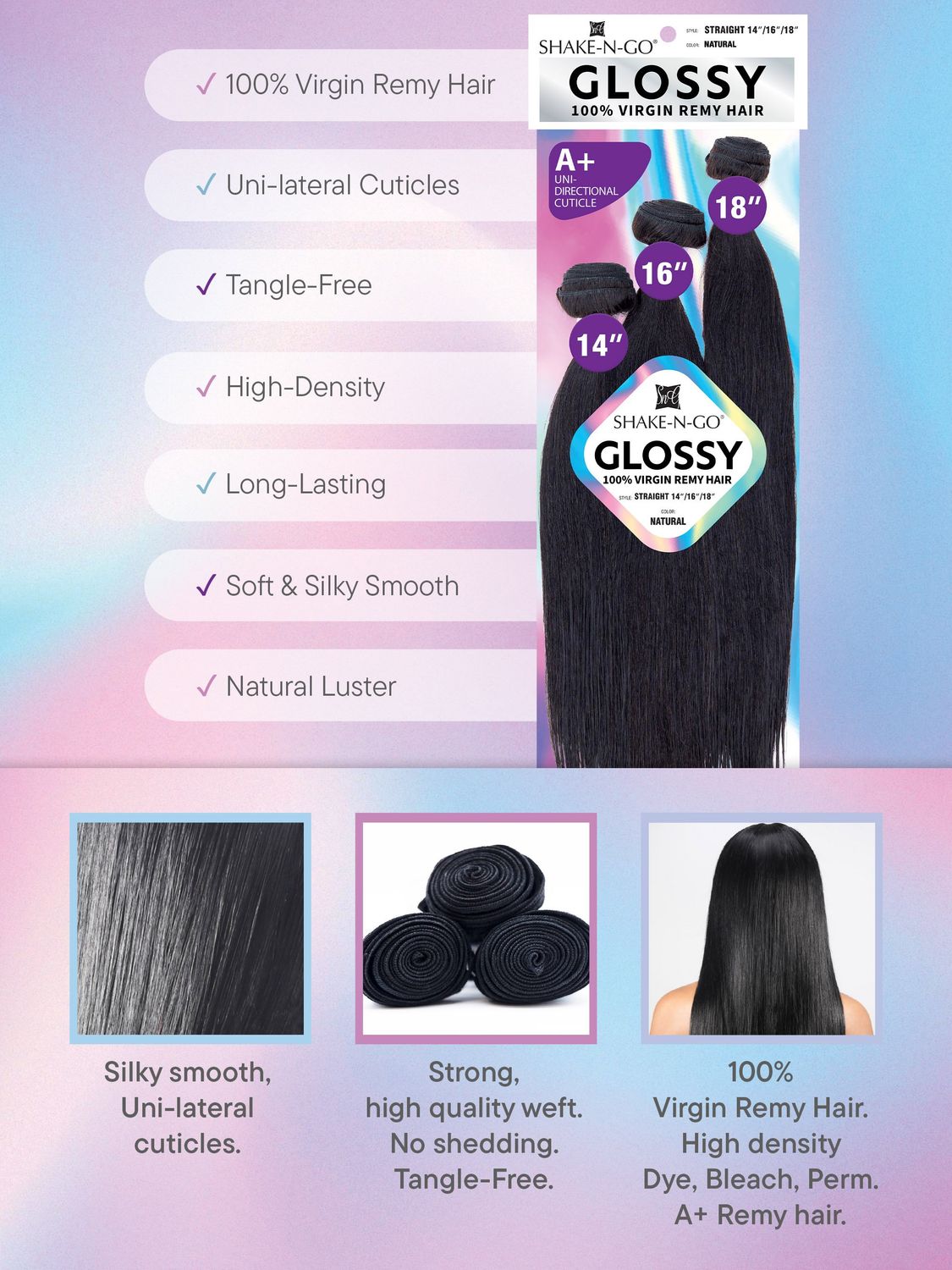 Glossy 100% Virgin Remy Hair, Color: Natural, Length: 18-22, Type: Deep Wave
