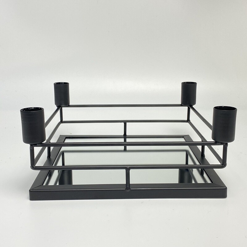 Spiegltablett mit Kerzenhalter (Schwarz)