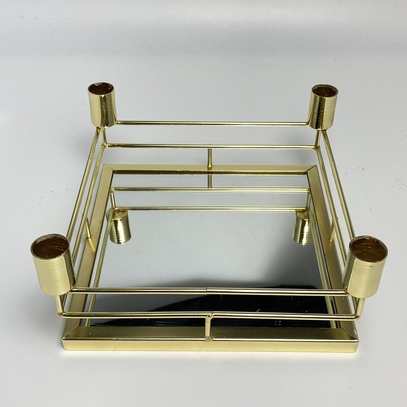 Spiegel Tablett mit Kerzenhalter (Gold)