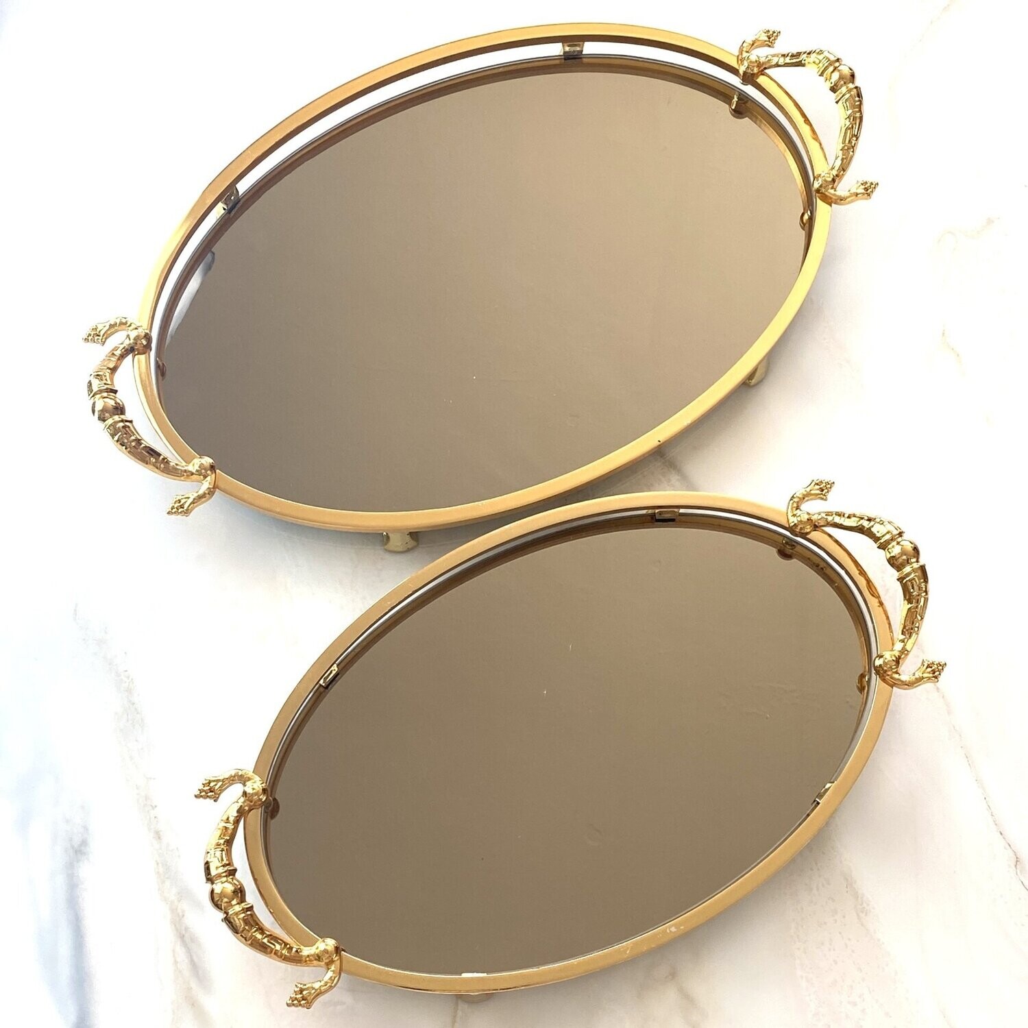 2er Tablett-Set, Spiegel-Tablett-Set (Oval, Gold)