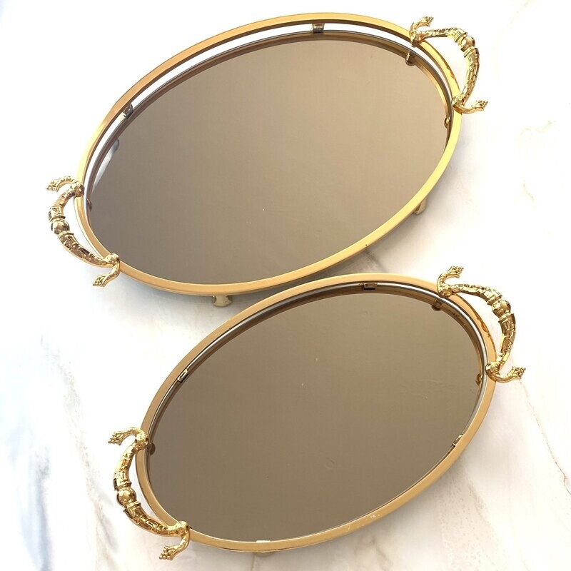 2er Tablett-Set, Spiegel-Tablett-Set (Oval, Gold)