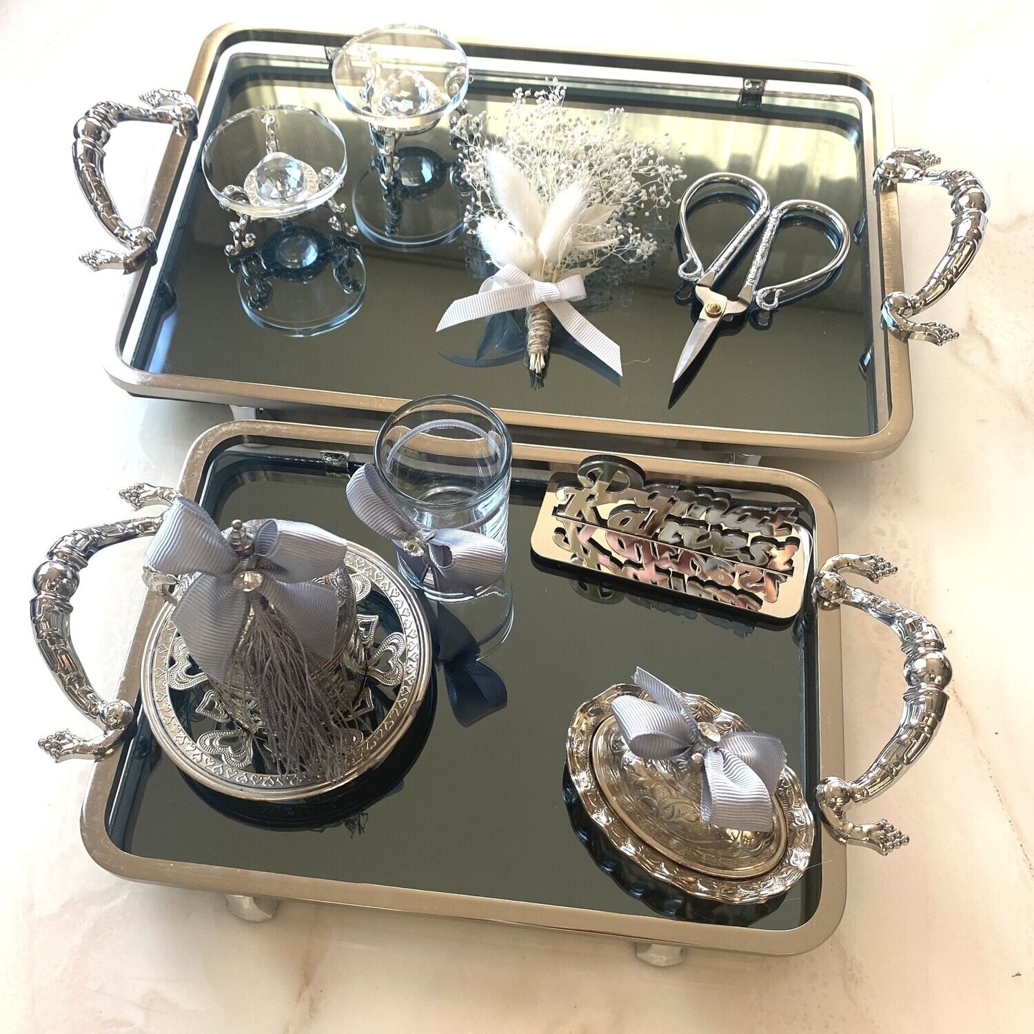 Verlobungstablett-Set, Ringtablett-Set  (Rechteckig, Silber)