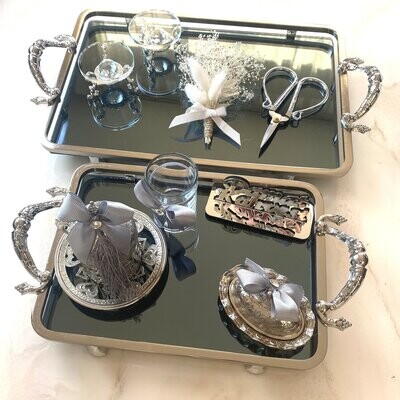 Verlobungstablett-Set, Ringtablett-Set  (Rechteckig, Silber)