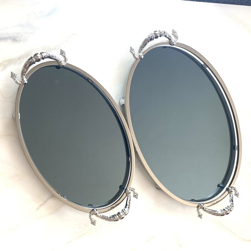 2er Tablett-Set, Spiegel-Tablett-Set (Oval, Silber)