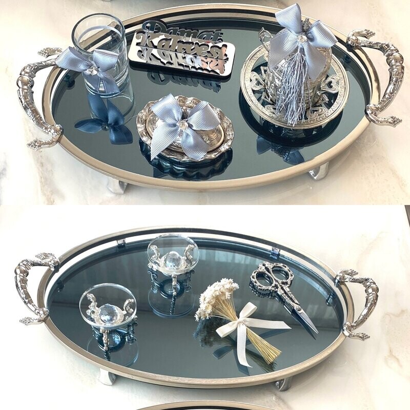 Verlobungstablett-Set, Ringtablett-Set (Oval, Silber)