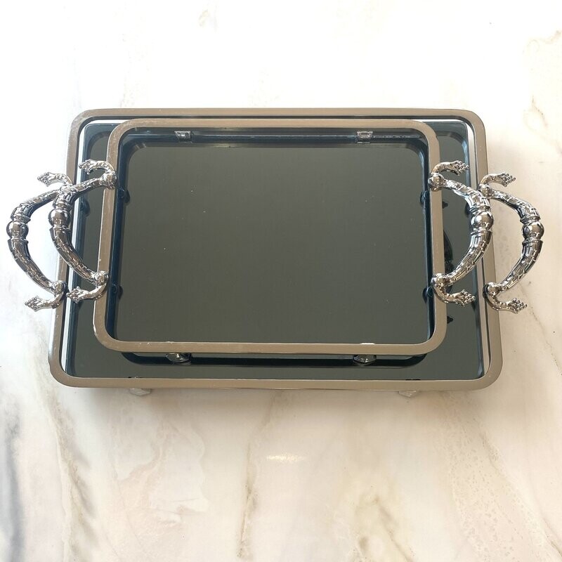 2er Tablett-Set, Spiegel-Tablett-Set (Rechteckig, Silber)