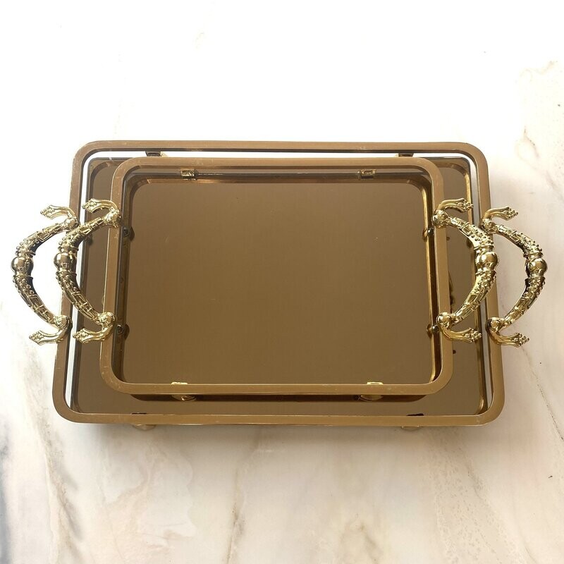 2er Tablett-Set, Spiegel-Tablett-Set (Rechteckig, Gold)
