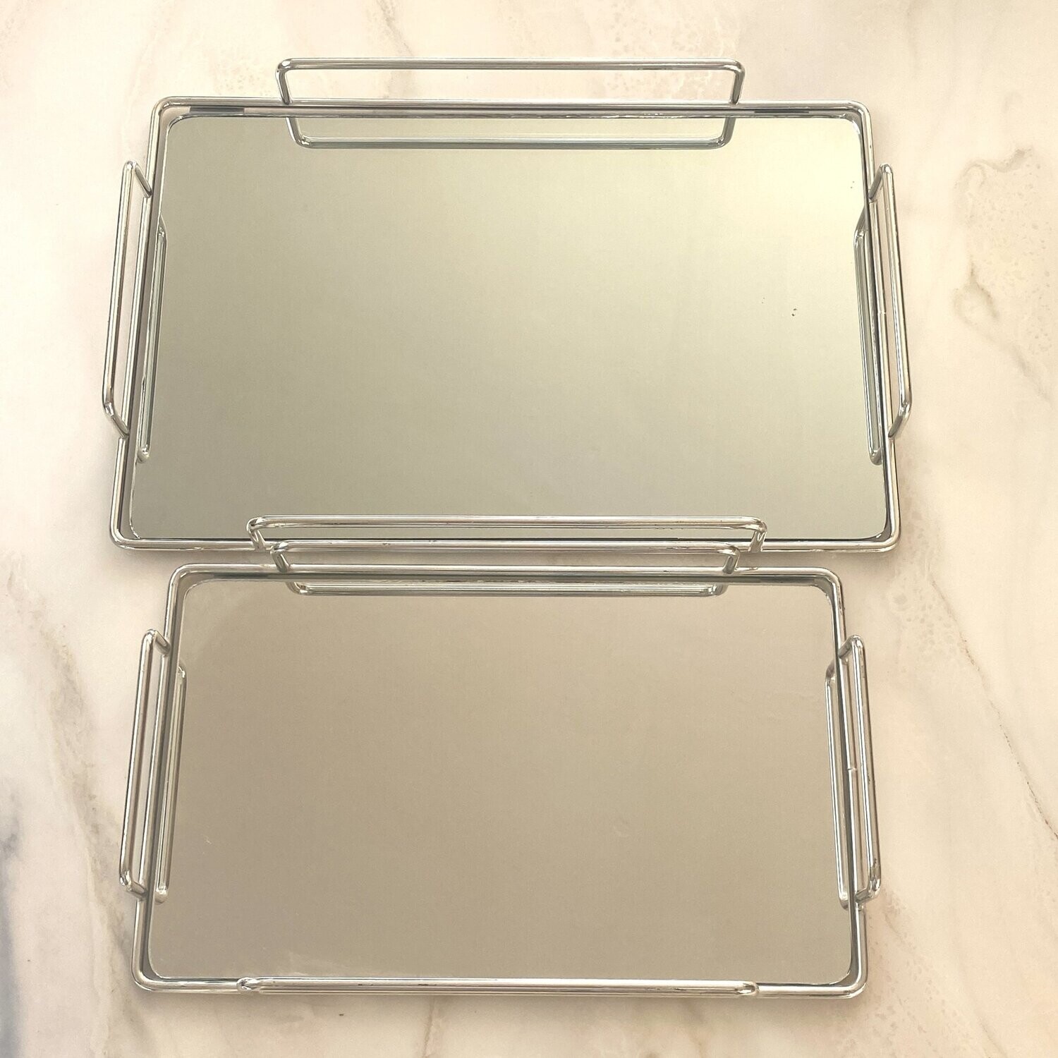 2er Tablett-Set, Spiegel-Tablett-Set (Rabinet, Silber)