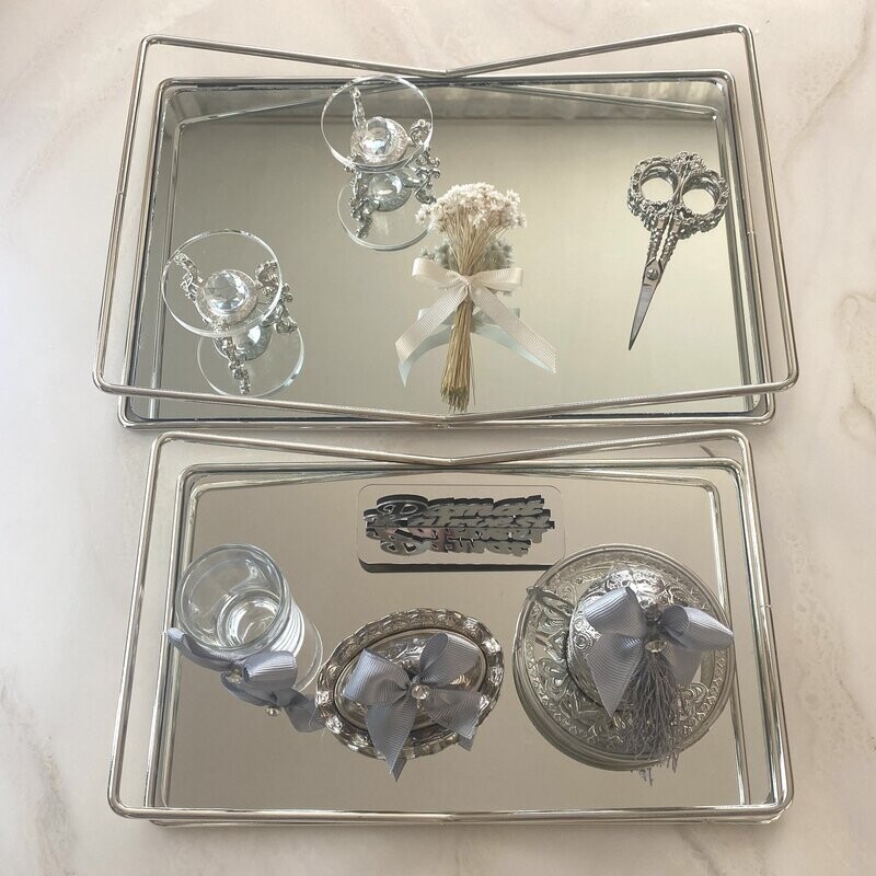 Verlobungstablett-Set, Ringtablett-Set  (Buch, Silber)