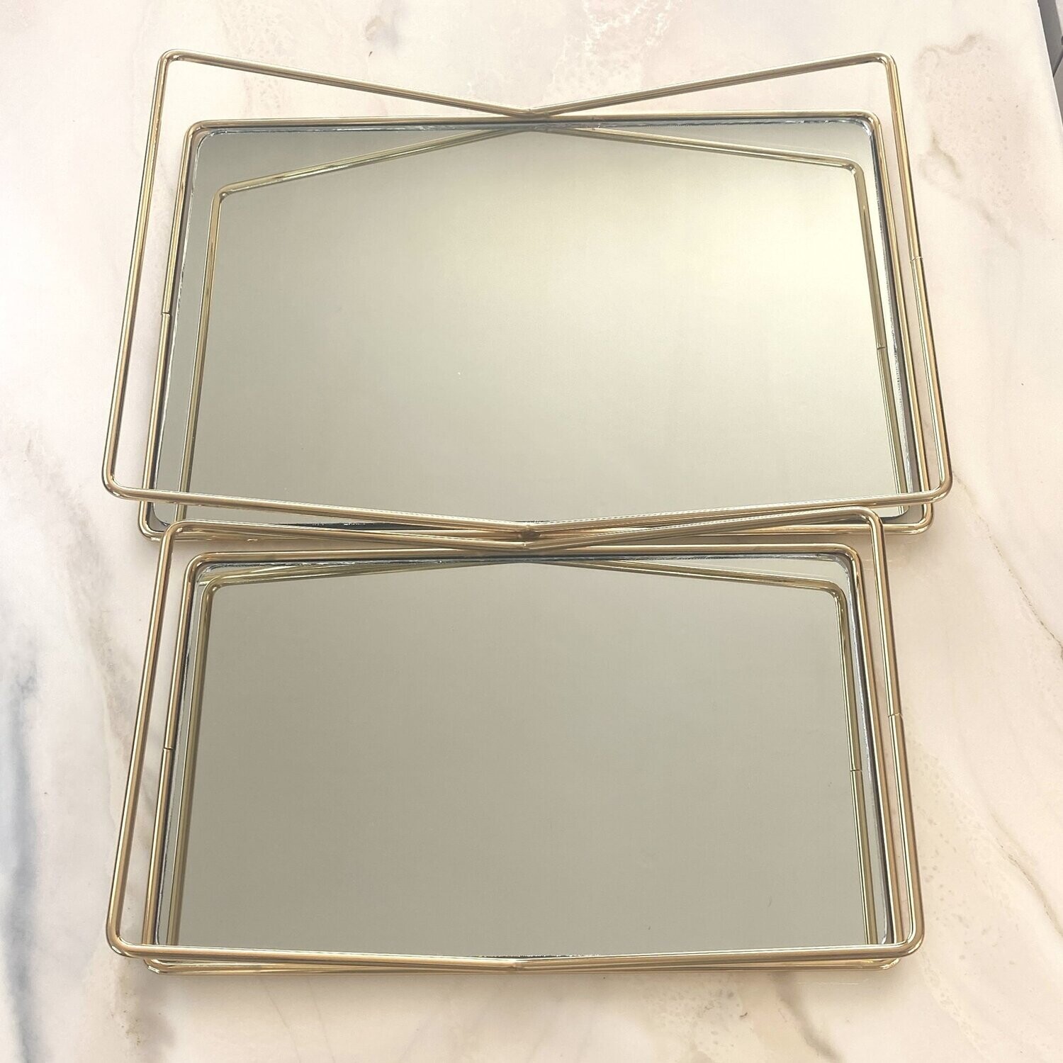 2er Tablett-Set, Spiegel-Tablett-Set (Buch, Gold)