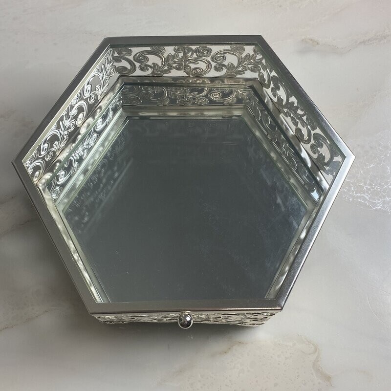 Glas-Spiegel-Box mit Designe (6Eckig, Silber)