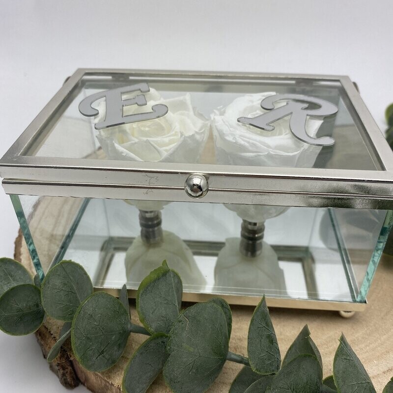 Ringbox, Glas-Spiegel-Box mit Infinity Rosen (Silber)