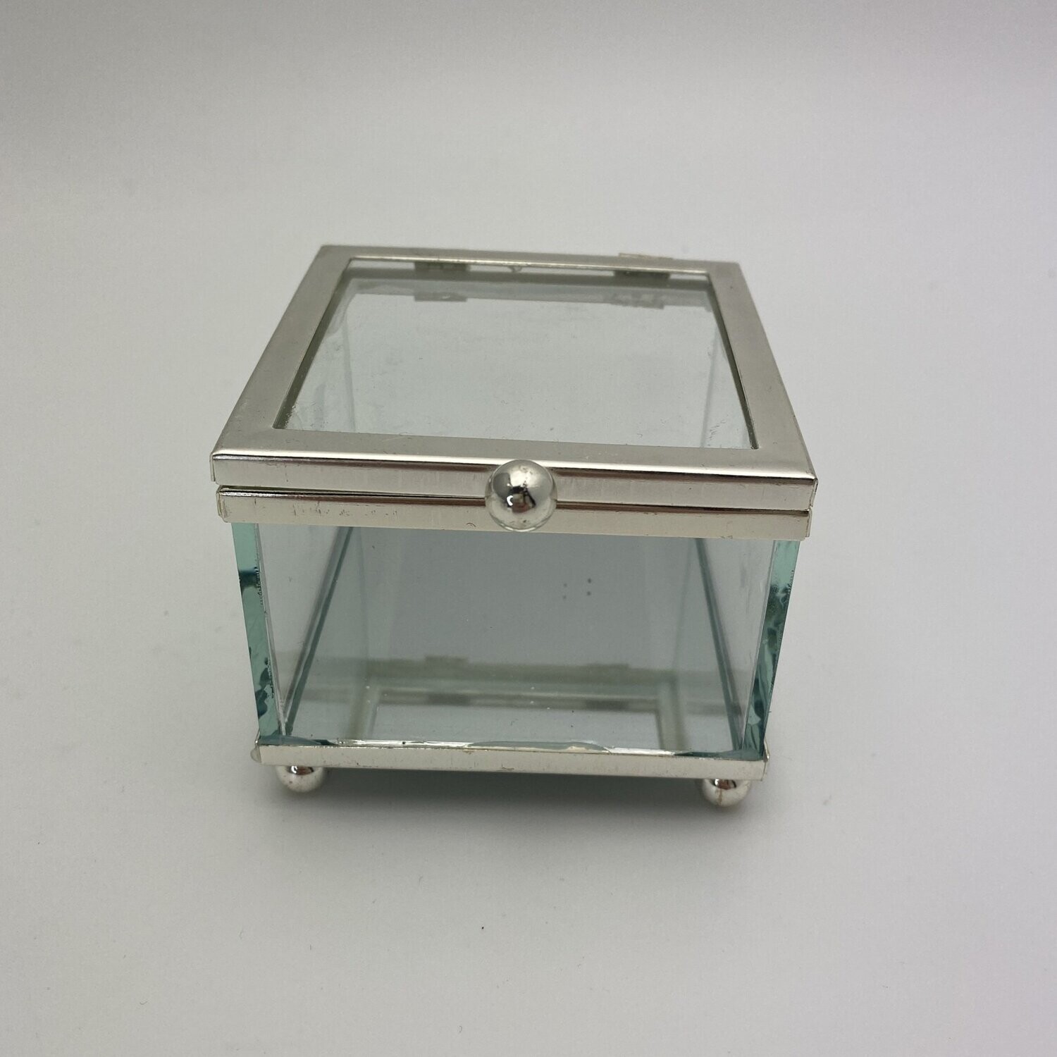 Ringbox Klein, Glas-Box-Klein, Spiegel-Box (Silber)