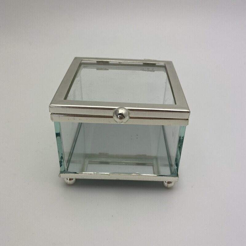 Ringbox Klein, Glas-Box-Klein, Spiegel-Box (Silber)