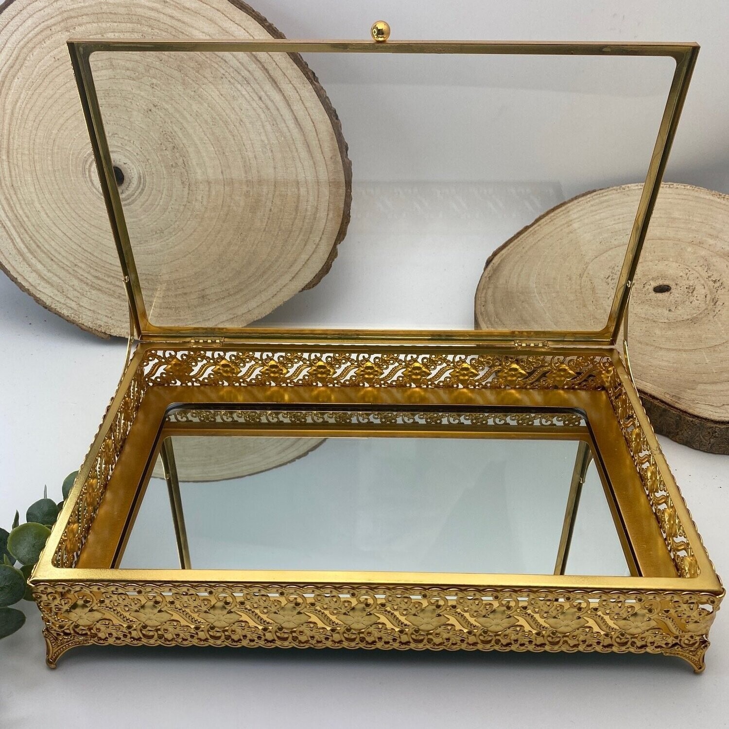 Glas-Box, Spiegel-Box, Deko-Box, (mit Designe Nr.2 , Gold)