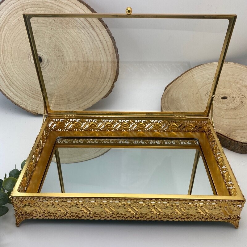 Glas-Box, Spiegel-Box, Deko-Box, (mit Designe Nr.2 , Gold)