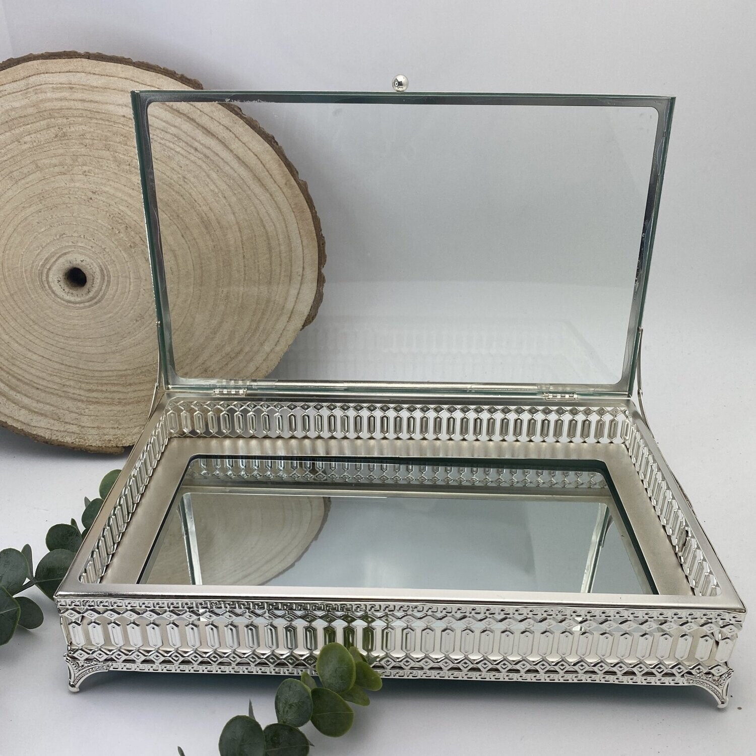 Glas-Box, Spiegel-Box, Deko-Box, (mit Designe, Silber)