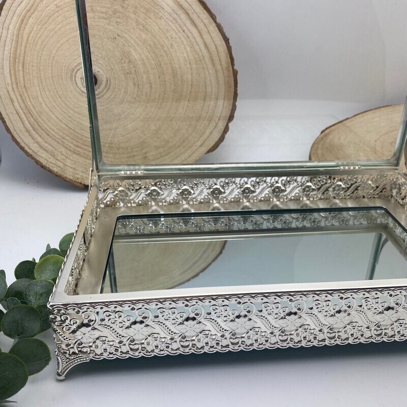 Glas-Box, Spiegel-Box, Deko-Box, (mit Designe Nr.2 , Silber)