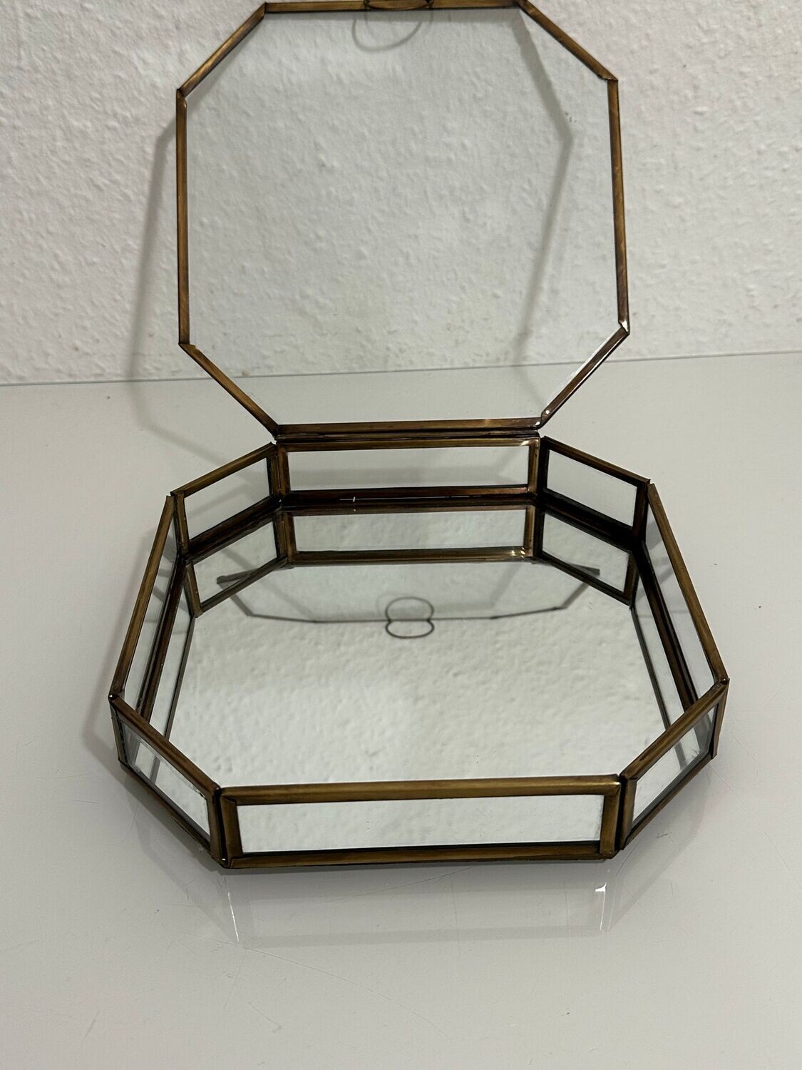 Glasbox, Spiegelbox 8eckig Altgold