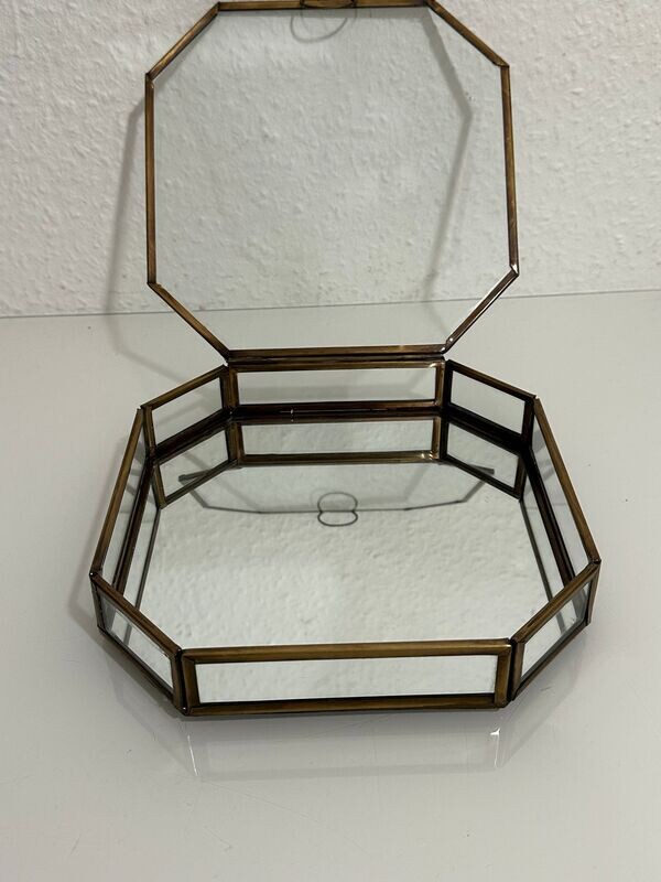 Glasbox, Spiegelbox 8eckig Altgold