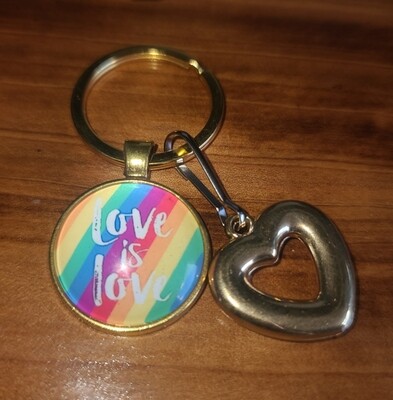 love is love key ring + gold heart 