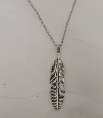 Large Silver Feather Necklace