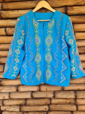 Blazer. CUSTOM T&#39;BOLI EMBROIDERED BLAZER. BLUE