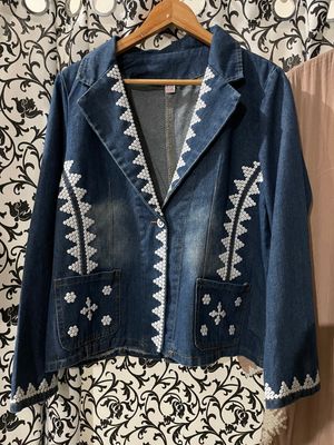 Jacket. CUSTOM TBOLI HAND-BEADED DENIM JACKET