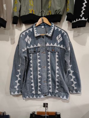 Jacket. TBOLI HAND-BEADED DENIM JACKET