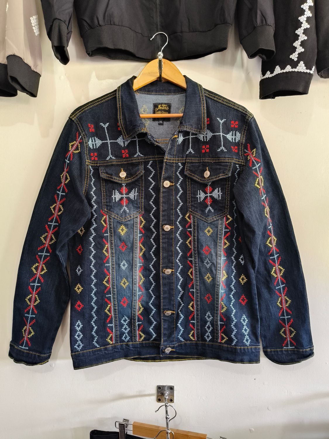 Jacket. TBOLI HAND-EMBROIDERED DENIM JACKET